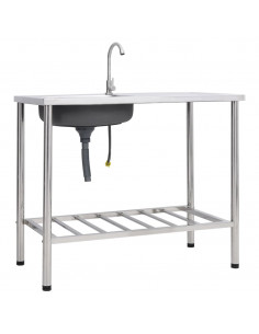 Lavello da Campeggio Vasca Singola con Rubinetto Acciaio Inox 2