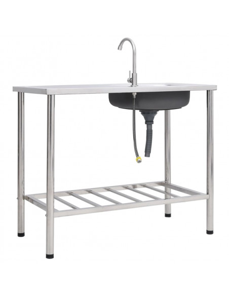 Lavello da Campeggio Vasca Singola con Rubinetto Acciaio Inox