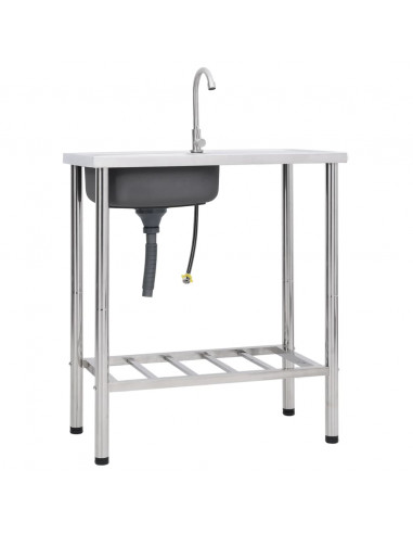 Lavello da Campeggio Vasca Singola con Rubinetto Acciaio Inox