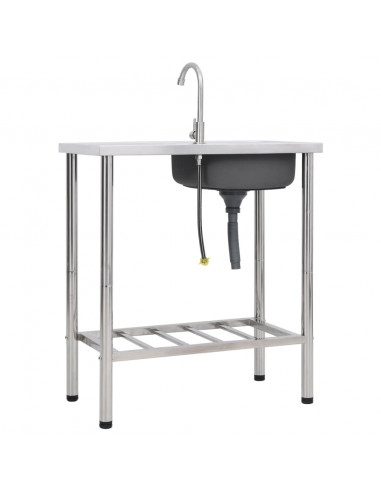 Lavello da Campeggio Vasca Singola con Rubinetto Acciaio Inox