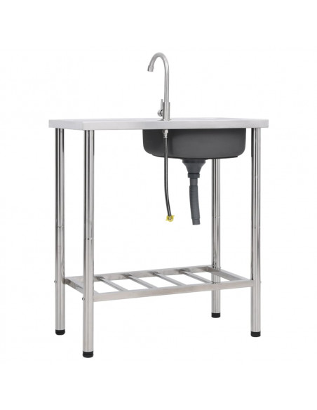 Lavello da Campeggio Vasca Singola con Rubinetto Acciaio Inox