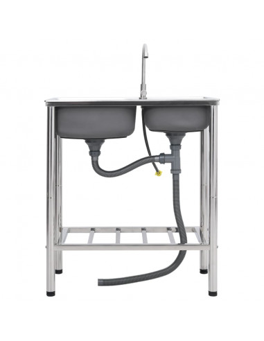 Lavello da Campeggio Vasca Doppia con Rubinetto in Acciaio Inox