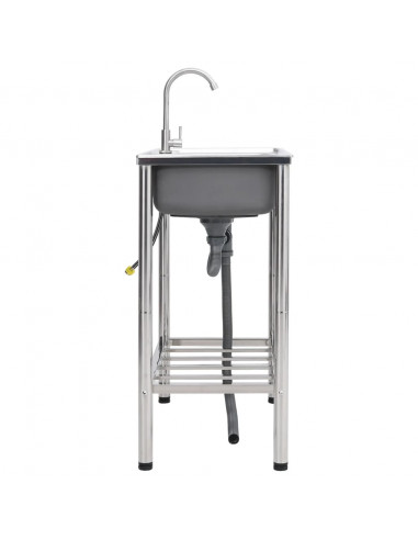 Lavello da Campeggio Vasca Doppia con Rubinetto in Acciaio Inox