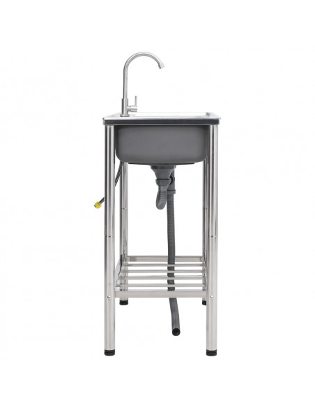Lavello da Campeggio Vasca Doppia con Rubinetto in Acciaio Inox