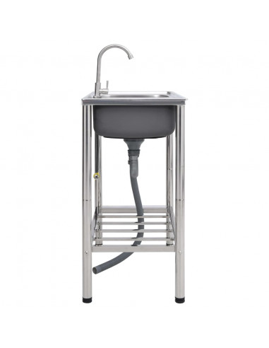 Lavello da Campeggio Vasca Doppia con Rubinetto in Acciaio Inox