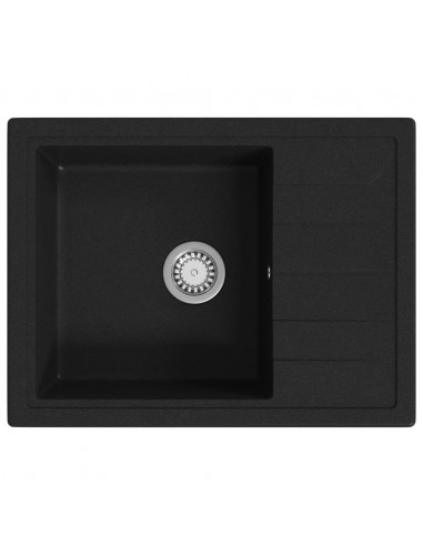 Lavello da Cucina con Foro Troppopieno Ovale Nero in Granito