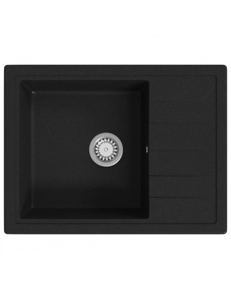 Lavello da Cucina con Foro Troppopieno Ovale Nero in Granito