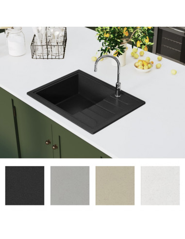 Lavello da Cucina con Foro Troppopieno Ovale Nero in Granito