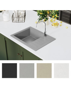 Lavello da Cucina con Foro Troppopieno Ovale Grigio in Granito 2