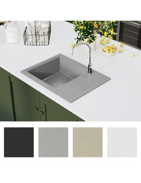 Lavello da Cucina con Foro Troppopieno Ovale Grigio in Granito