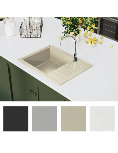 Lavello da Cucina con Foro Troppopieno Ovale Beige in Granito