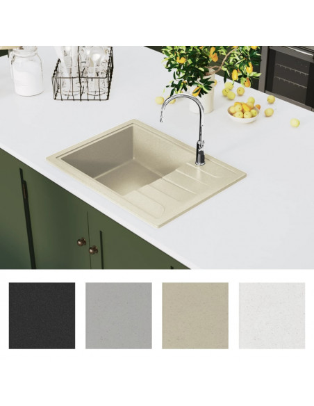 Lavello da Cucina con Foro Troppopieno Ovale Beige in Granito