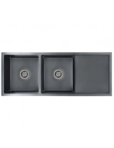 Lavello da Cucina Lavorato a Mano Nero in Acciaio Inox