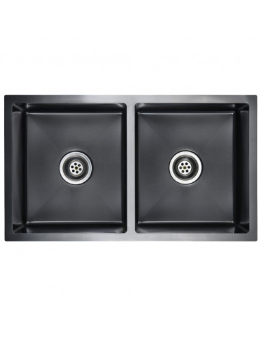 Lavello da Cucina Lavorato a Mano Nero in Acciaio Inox