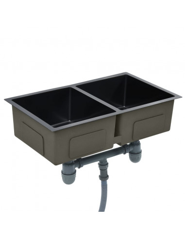 Lavello da Cucina Lavorato a Mano Nero in Acciaio Inox