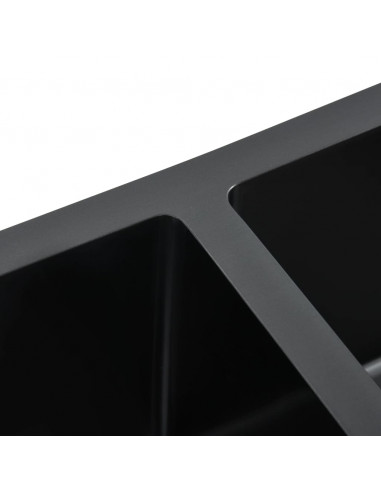 Lavello da Cucina Lavorato a Mano Nero in Acciaio Inox