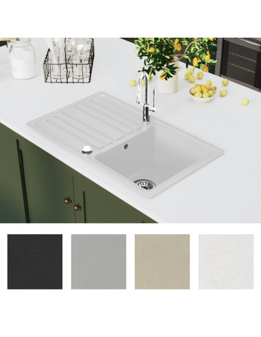 Lavandino cucina granito lavello singolo scolapiatti reversibile crema