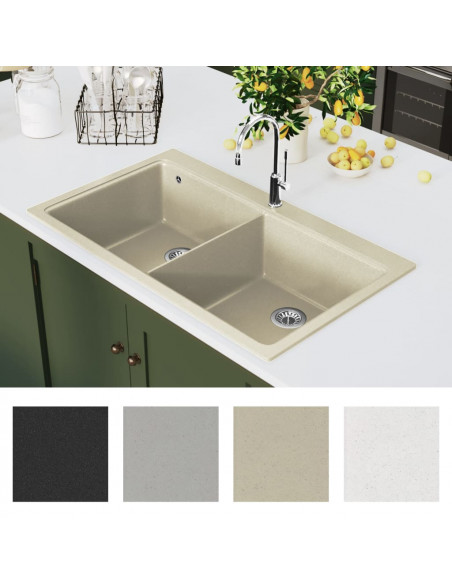 Lavello da Cucina in Granito Vasca Doppia Beige