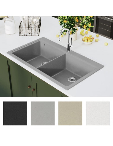 Lavandino cucina granito grigio lavello doppio con montaggio sopra