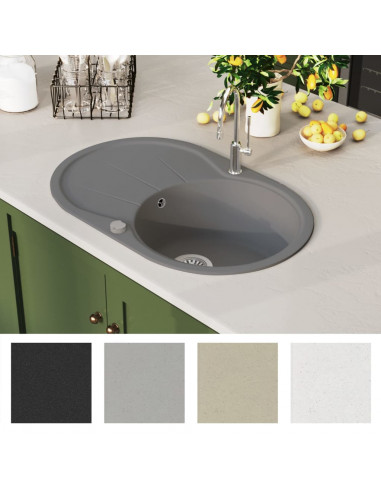 Lavello da Cucina in Granito Vasca Singola Ovale Grigio