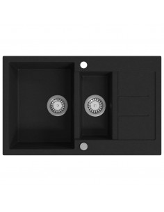 Lavello da Cucina in Granito Vasca Doppia Nero 2