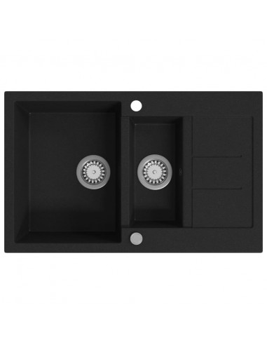 Lavello da Cucina in Granito Vasca Doppia Nero