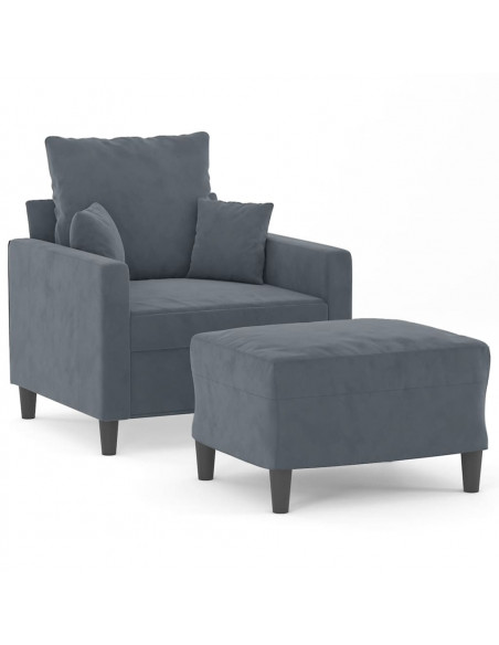 Poltrona con Poggiapiedi Grigio Scuro 60 cm in Velluto