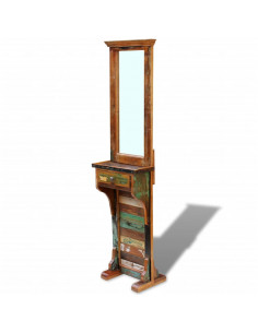 Specchio da Ingresso in Legno Massello di Recupero 47x23x180 cm 2