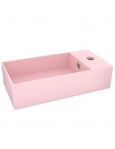 Lavandino con Troppopieno in Ceramica Rosa Opaco 2