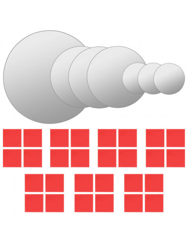 Set di Specchi da Parete 7 pz in Vetro Circolare