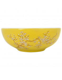 Lavabo da Appoggio Bianco e Giallo Rotondo Φ41x14 cm Ceramica 2