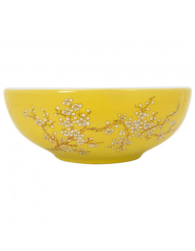 Lavabo da Appoggio Bianco e Giallo Rotondo Φ41x14 cm Ceramica