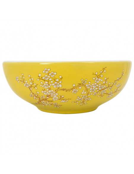 Lavabo da Appoggio Bianco e Giallo Rotondo Φ41x14 cm Ceramica
