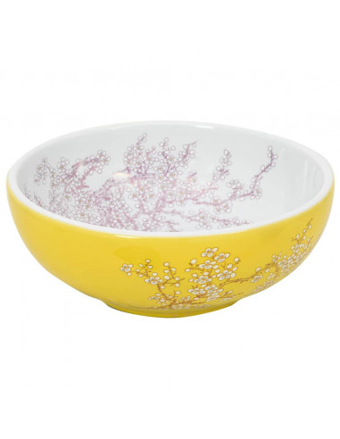 Lavabo da Appoggio Bianco e Giallo Rotondo Φ41x14 cm Ceramica