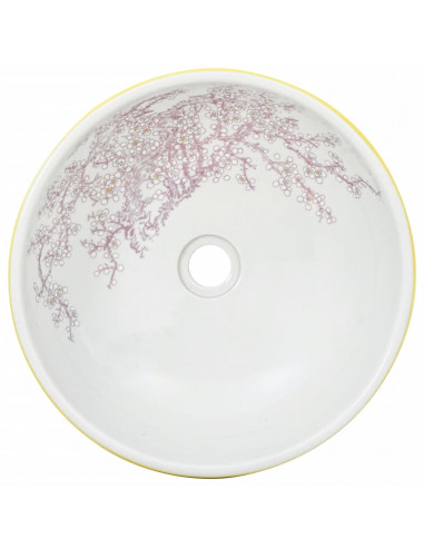 Lavabo da Appoggio Bianco e Giallo Rotondo Φ41x14 cm Ceramica