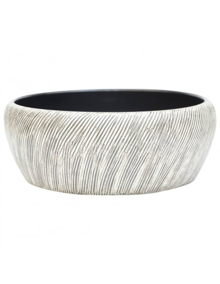 Lavabo da Appoggio Nero e Grigio Rotondo Φ41x14 cm Ceramica