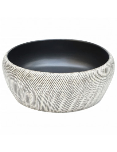 Lavabo da Appoggio Nero e Grigio Rotondo Φ41x14 cm Ceramica