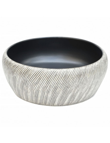 Lavabo da Appoggio Nero e Grigio Rotondo Φ41x14 cm Ceramica