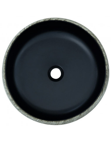Lavabo da Appoggio Nero e Grigio Rotondo Φ41x14 cm Ceramica