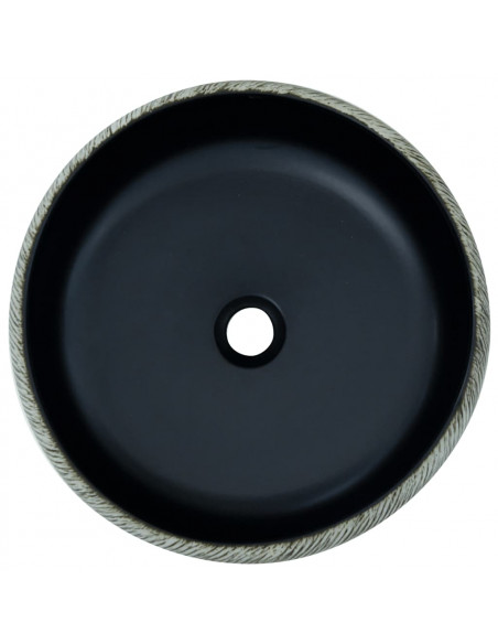 Lavabo da Appoggio Nero e Grigio Rotondo Φ41x14 cm Ceramica