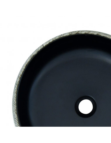 Lavabo da Appoggio Nero e Grigio Rotondo Φ41x14 cm Ceramica