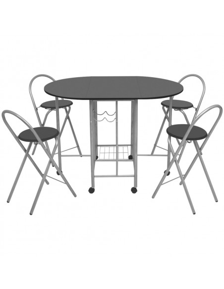 Set Tavolo e Sedie 5 pz Pieghevoli in MDF Nero