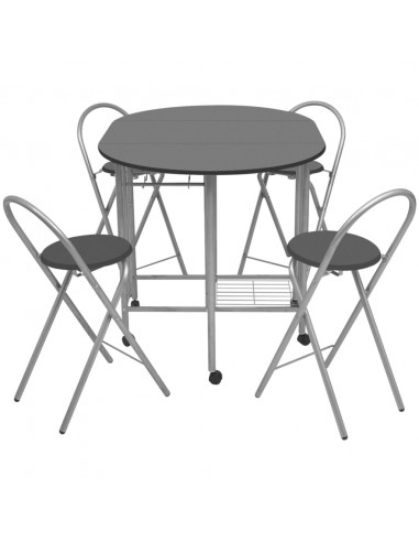 Set Tavolo e Sedie 5 pz Pieghevoli in MDF Nero