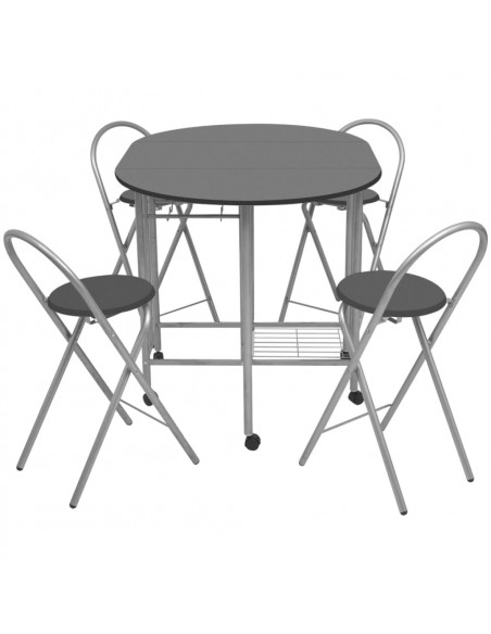 Set Tavolo e Sedie 5 pz Pieghevoli in MDF Nero