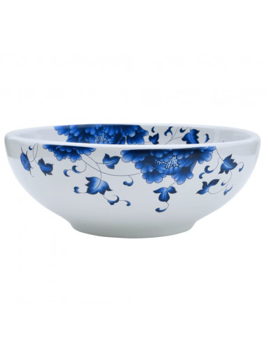 Lavabo da Appoggio Bianco e Blu Rotondo Φ41x14 cm Ceramica