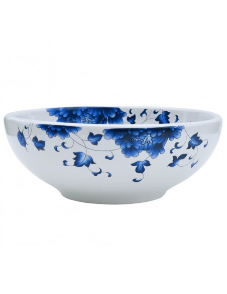 Lavabo da Appoggio Bianco e Blu Rotondo Φ41x14 cm Ceramica