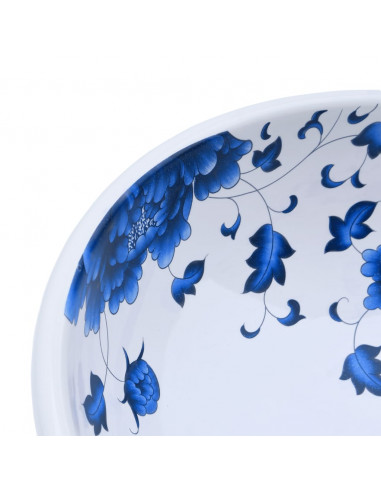 Lavabo da Appoggio Bianco e Blu Rotondo Φ41x14 cm Ceramica