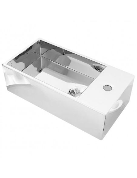 Lavandino con Troppopieno 49x25x15 cm in Ceramica Argento