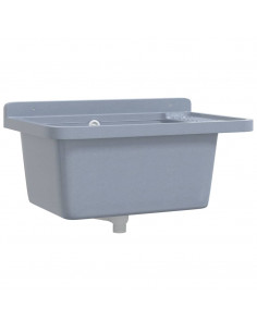 Lavabo a Parete Grigio 60x40x28 cm in Resina 2