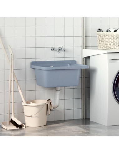 Lavabo a Parete Grigio 60x40x28 cm in Resina